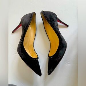 Christian Louboutin Black Suede Leather Anjalina Gunmetal Spike 85mm pumps EU39
